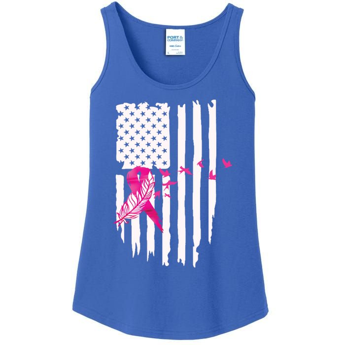 Patriot Breast Cancer Awareness Ribbon With Doves And Feather Gift Ladies Essential Tank