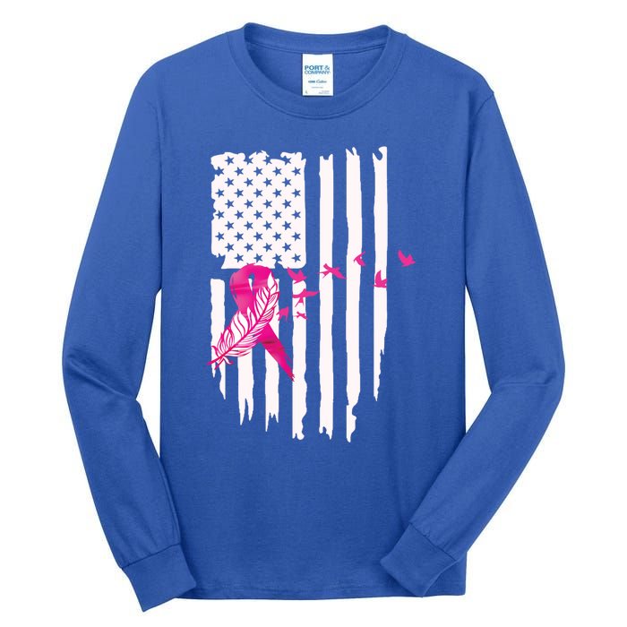 Patriot Breast Cancer Awareness Ribbon With Doves And Feather Gift Tall Long Sleeve T-Shirt