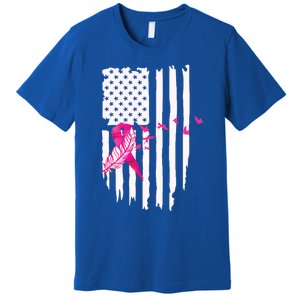 Patriot Breast Cancer Awareness Ribbon With Doves And Feather Gift Premium T-Shirt