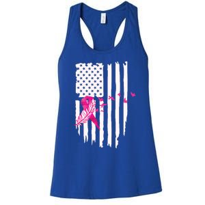 Patriot Breast Cancer Awareness Ribbon With Doves And Feather Gift Women's Racerback Tank