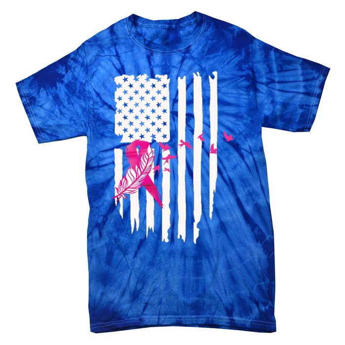 Patriot Breast Cancer Awareness Ribbon With Doves And Feather Gift Tie-Dye T-Shirt