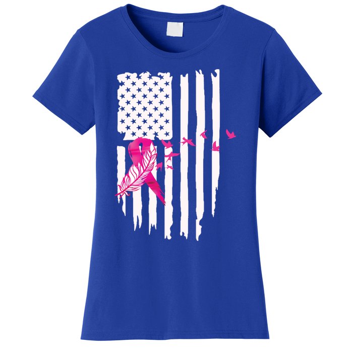 Patriot Breast Cancer Awareness Ribbon With Doves And Feather Gift Women's T-Shirt