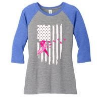 Patriot Breast Cancer Awareness Ribbon With Doves And Feather Gift Women's Tri-Blend 3/4-Sleeve Raglan Shirt