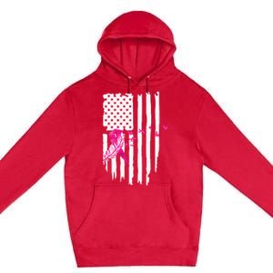 Patriot Breast Cancer Awareness Ribbon With Doves And Feather Gift Premium Pullover Hoodie