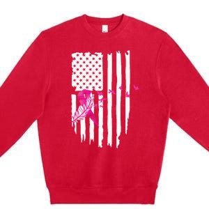 Patriot Breast Cancer Awareness Ribbon With Doves And Feather Gift Premium Crewneck Sweatshirt