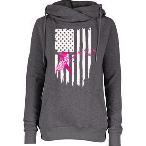 Patriot Breast Cancer Awareness Ribbon With Doves And Feather Gift Womens Funnel Neck Pullover Hood