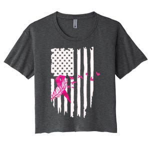 Patriot Breast Cancer Awareness Ribbon With Doves And Feather Gift Women's Crop Top Tee