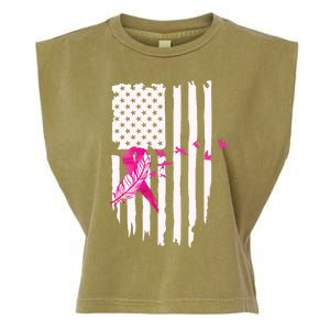 Patriot Breast Cancer Awareness Ribbon With Doves And Feather Gift Garment-Dyed Women's Muscle Tee