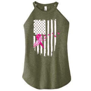 Patriot Breast Cancer Awareness Ribbon With Doves And Feather Gift Women's Perfect Tri Rocker Tank