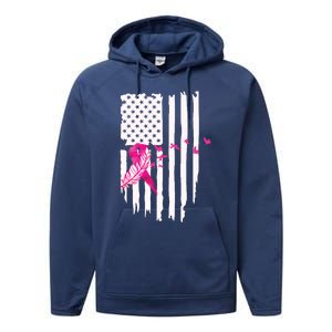 Patriot Breast Cancer Awareness Ribbon With Doves And Feather Gift Performance Fleece Hoodie