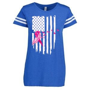 Patriot Breast Cancer Awareness Ribbon With Doves And Feather Gift Enza Ladies Jersey Football T-Shirt