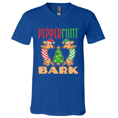 Peppermint Bark Christmas Doxie Dachshund Dog Pun Xmas Cute Gift V-Neck T-Shirt