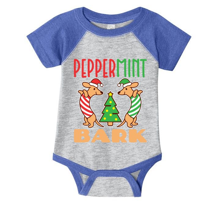 Peppermint Bark Christmas Doxie Dachshund Dog Pun Xmas Cute Gift Infant Baby Jersey Bodysuit