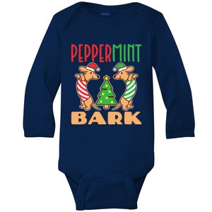 Peppermint Bark Christmas Doxie Dachshund Dog Pun Xmas Cute Gift Baby Long Sleeve Bodysuit