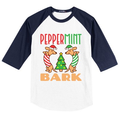 Peppermint Bark Christmas Doxie Dachshund Dog Pun Xmas Cute Gift Baseball Sleeve Shirt