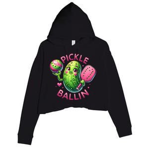 Pickle Ballin Cute Pickleball Pickleball Lovers Crop Fleece Hoodie