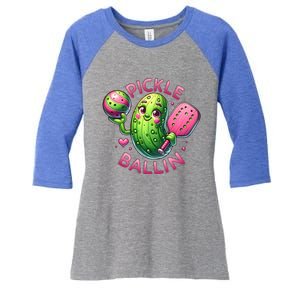 Pickle Ballin Cute Pickleball Pickleball Lovers Women's Tri-Blend 3/4-Sleeve Raglan Shirt