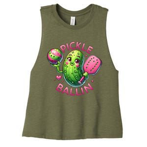 Pickle Ballin Cute Pickleball Pickleball Lovers Women's Racerback Cropped Tank