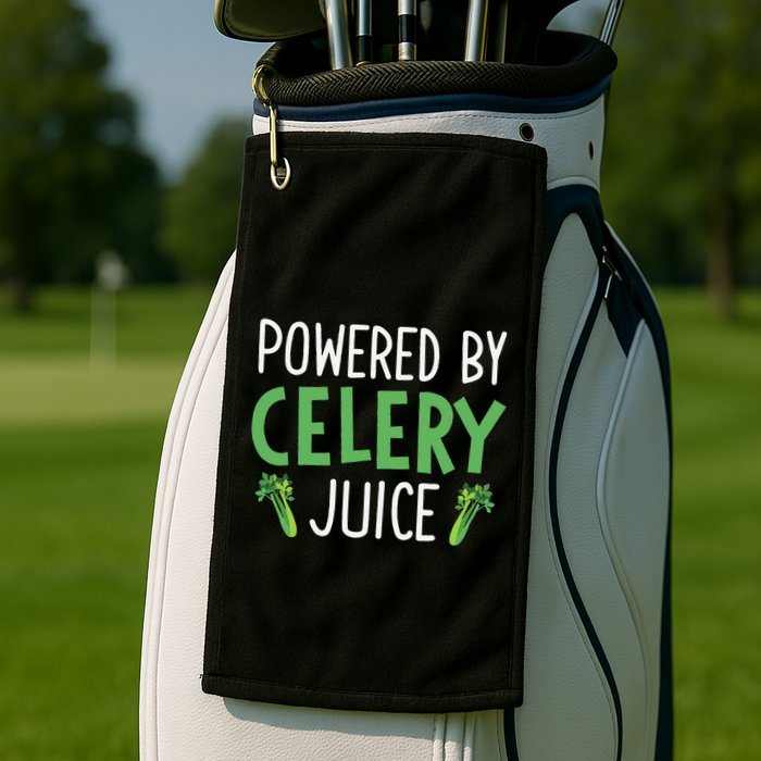 Powered By Celery Juice Golf Towel