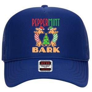 Peppermint Bark Christmas Doxie Dachshund Dog Pun Xmas Gift High Crown Mesh Back Trucker Hat