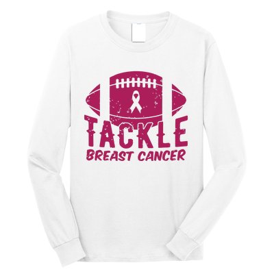 Pink Breast Cancer Football Tackle Breast Cancer Long Sleeve Shirt