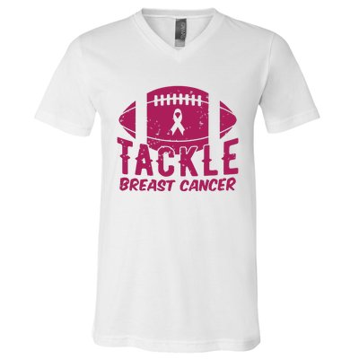 Pink Breast Cancer Football Tackle Breast Cancer V-Neck T-Shirt