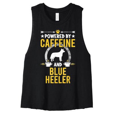 Powered By Caffeine And Blue Heeler Dog Lovers Women's Racerback Cropped Tank