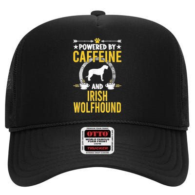 Powered By Caffeine And Irish Wolfhound Dog Lovers High Crown Mesh Back Trucker Hat