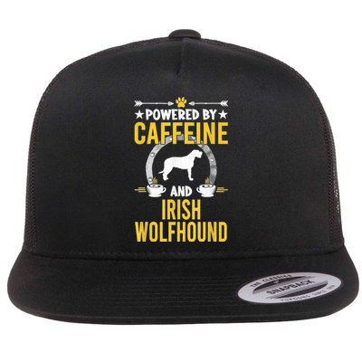 Powered By Caffeine And Irish Wolfhound Dog Lovers Flat Bill Trucker Hat