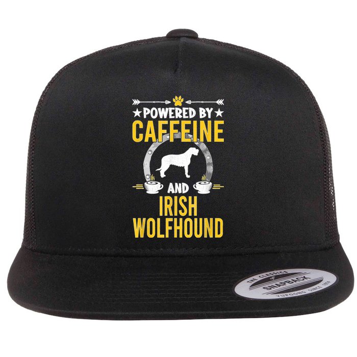 Powered By Caffeine And Irish Wolfhound Dog Lovers Flat Bill Trucker Hat