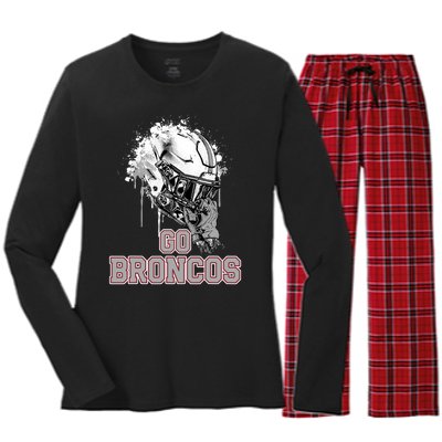 Palm Beach Central Broncos Rising Helmet Go Women's Long Sleeve Flannel Pajama Set 