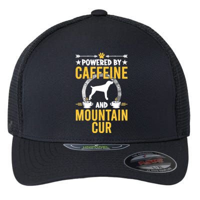 Powered By Caffeine And Mountain Cur Dog Lovers Long Sleeve Flexfit Unipanel Trucker Cap