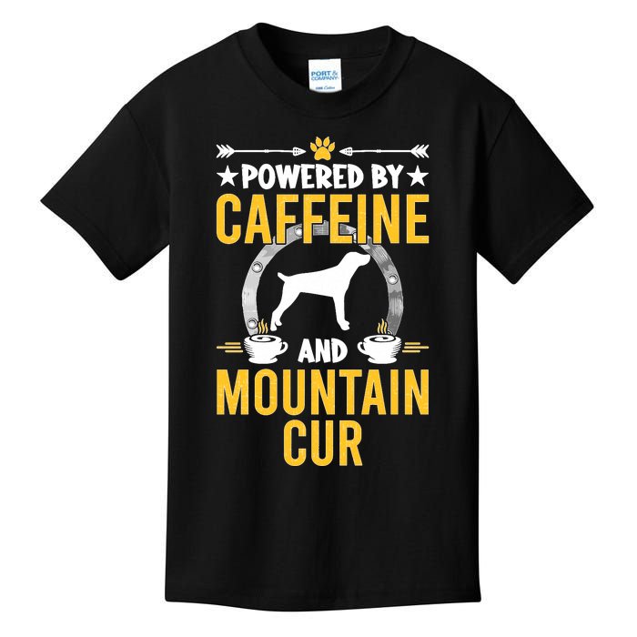 Powered By Caffeine And Mountain Cur Dog Lovers Long Sleeve Kids T-Shirt