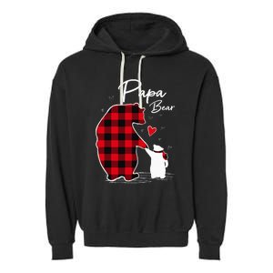 Papa Bear Christmas Pajama Red Buffalo Plaid Garment-Dyed Fleece Hoodie