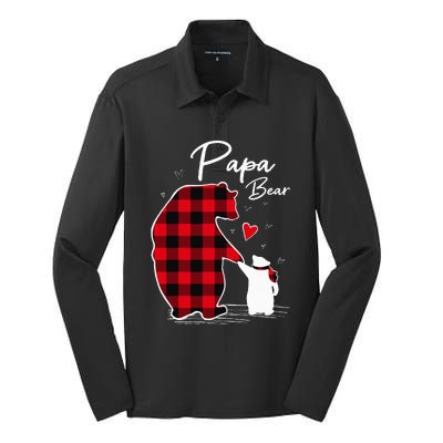 Papa Bear Christmas Pajama Red Buffalo Plaid Silk Touch Performance Long Sleeve Polo