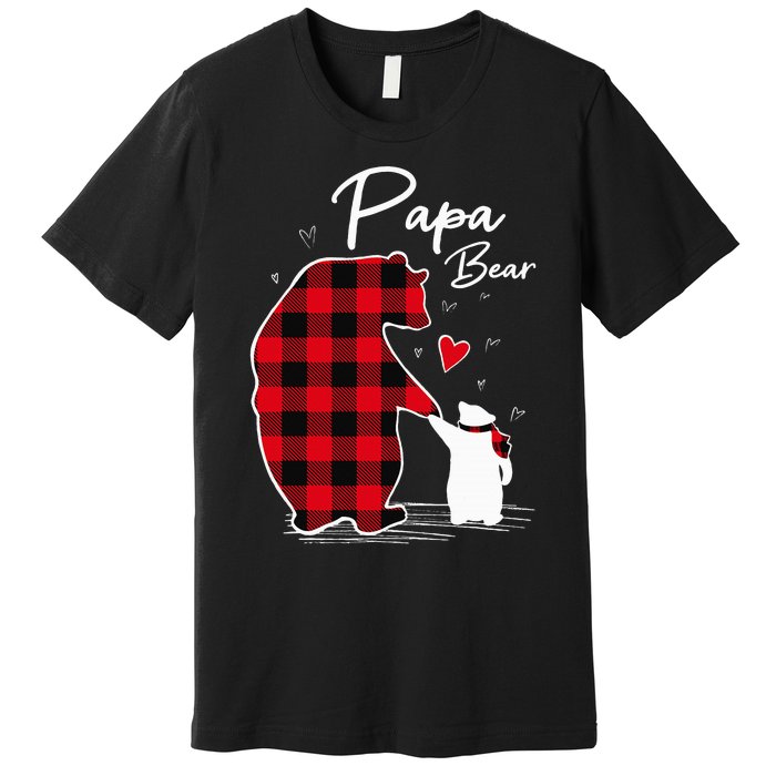 Papa Bear Christmas Pajama Red Buffalo Plaid Premium T-Shirt