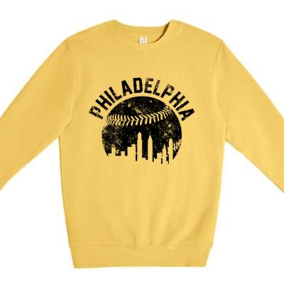 Philadelphia Baseball City Skyline Vintage Premium Crewneck Sweatshirt