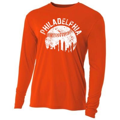 Philadelphia Baseball City Skyline Vintage Cooling Performance Long Sleeve Crew