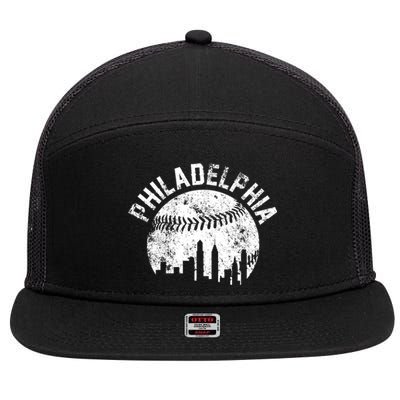 Philadelphia Baseball City Skyline Vintage 7 Panel Mesh Trucker Snapback Hat