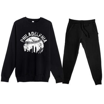 Philadelphia Baseball City Skyline Vintage Premium Crewneck Sweatsuit Set