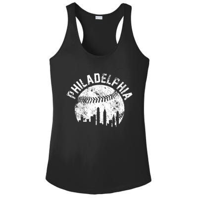 Philadelphia Baseball City Skyline Vintage Ladies PosiCharge Competitor Racerback Tank