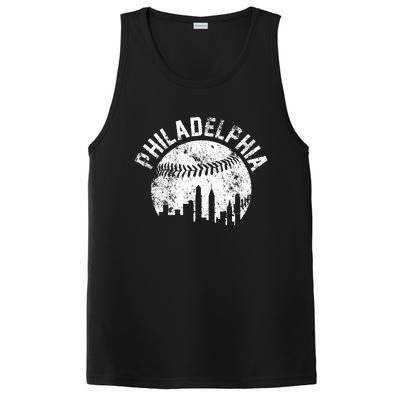 Philadelphia Baseball City Skyline Vintage PosiCharge Competitor Tank