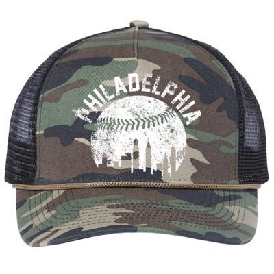 Philadelphia Baseball City Skyline Vintage Retro Rope Trucker Hat Cap