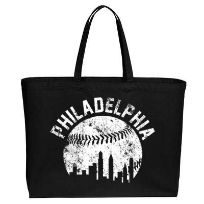 Philadelphia Baseball City Skyline Vintage Cotton Canvas Jumbo Tote