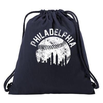 Philadelphia Baseball City Skyline Vintage Drawstring Bag