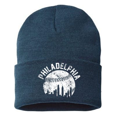 Philadelphia Baseball City Skyline Vintage Sustainable Knit Beanie