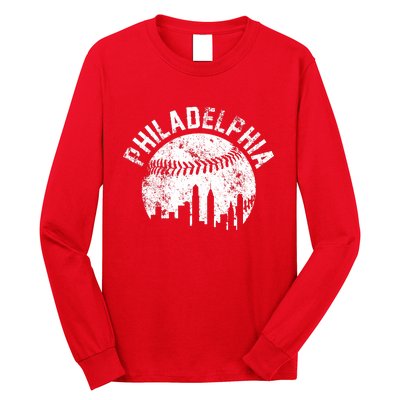 Philadelphia Baseball City Skyline Vintage Long Sleeve Shirt