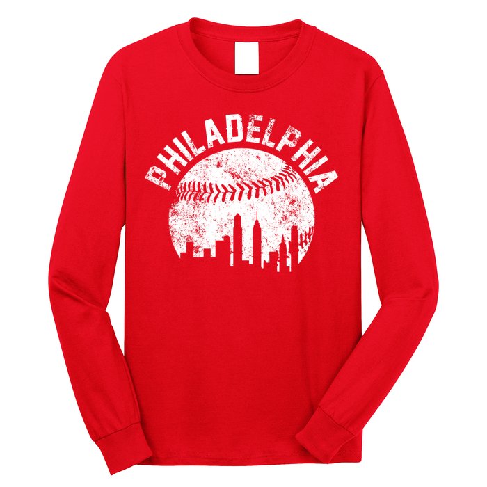 Philadelphia Baseball City Skyline Vintage Long Sleeve Shirt