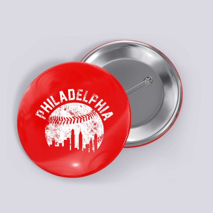 Philadelphia Baseball City Skyline Vintage Button