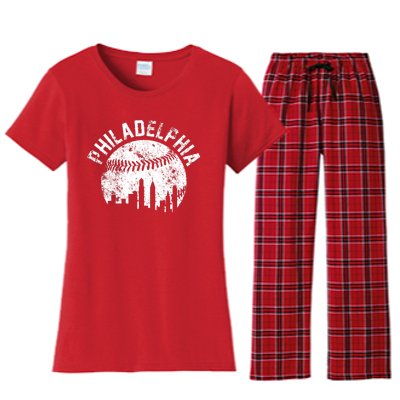 Philadelphia Baseball City Skyline Vintage Women's Flannel Pajama Set